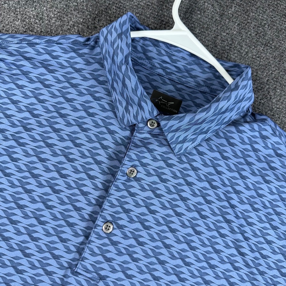 Greg Norman Collection Men XL Blue Play Dry Geometric Wave Golf Polo Shirt XL